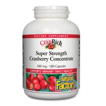 CranRich por Fatores Naturais, Concentrado de Cranberry Super Força, Suplemento Antioxidante para Suporte do Trato Urinário, Não-OGM, 180 cápsulas (180 porções)