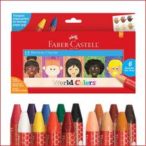 Crayons de cera de abelha Faber-Castell World Colors - 15 cores, 9 tradicionais e 6 tons de pele - Crayons multiculturais