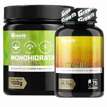 Creatina 100g Monohidratada + Vitamina D 75 Caps Growth - Growth Supplements