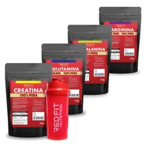 Creatina 150g L-Glutamina 150g L-Arginina 150g Beta-Alanina 150g - 100% Pura Importada - Red Fit Nutrition Creatina 150g L-Glutamina 150g L-Arginina 150g Beta-Alanina 150g - 100% Pura Importada - Red Fit Nutrition