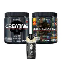 Creatina - 300g + Bone Crusher - 300g - Pré Treino - Black Skull + Whey Protein Shake 250ml - Dux