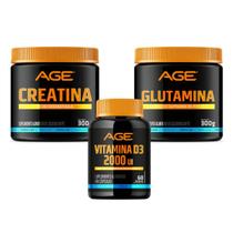 Creatina Age (300g) + Glutamina Age (300g) + Vitamina D3 (60 Cápsulas) - (300g) - AGE