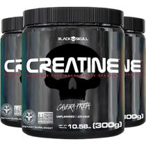Creatina Black Skull 100% Pura 300g - Kit 3 Potes Sem Sabor