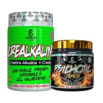 Creatina crealkaline 300g (creatine + chelato) + pré treino psichotic gold 500g demons lab