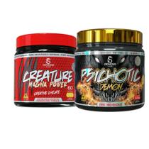 Creatina creature 210g + pré treino psichotic gold 500g demons lab