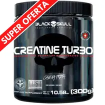 Creatina em Pó Monohidratada Turbo Black Skull 300g Creatine Caveira Preta Treino Performance Atletas Musculação