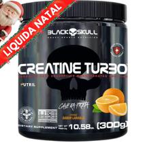 Creatina em Pó Monohidratada Turbo Black Skull 300g Creatine Caveira Preta Treino Performance Atletas Musculação