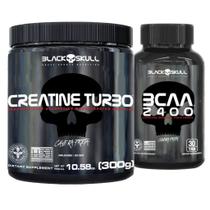 Creatina Monohidratada 300g Turbo + Bcaa 30 Caps Black Skull