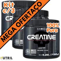 Creatina Monohidratada PURA 100 Black Skull 150g Energia Força Ganho de Massa Musculacao COMBO 3 unidades