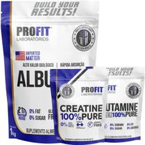 Creatina Monohidratada Pura 250g + Glutamina Pura 300g + Albumina 1Kg - Profit Creatina Monohidratada Pura 250g + Glutamina Pura 300g + Albumina 1Kg - Profit