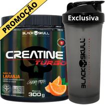 Creatina Monohidratada TURBO 300g Black Skull + Coqueteleira Fumê 600ml - Kit Creatine Para Ganho de Massa Muscular - Energia - Força + Shakeira 600ml