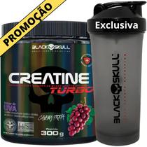 Creatina Monohidratada TURBO 300g Black Skull + Coqueteleira Fumê 600ml - Kit Creatine Para Ganho de Massa Muscular - Energia - Força + Shakeira 600ml