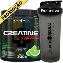 Creatina Monohidratada TURBO 300g Black Skull + Coqueteleira Fumê 600ml - Kit Creatine Para Ganho de Massa Muscular - Energia - Força + Shakeira 600ml