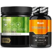 Creatina Pura 100g Monohidratada + Vitamina C 120 Caps Growth