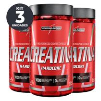Creatina Pura 120 Caps Hardcore Integral Kit 3 Potes