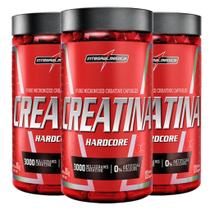 Creatina Pura 120 Caps Hardcore Integral Kit 3 Potes