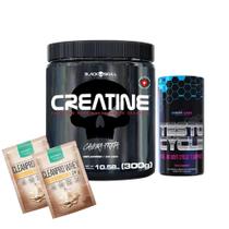 Creatina Pura - 300g - Black Skull + Testo Cycle - 120 Tabs - Under Labz + 2x Dose de Suplemento