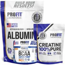 Creatina Pura Monohidratada 250g + Albumina 1kg + Bcaa 150g Super Pump - Profit Creatina Pura Monohidratada 250g + Albumina 1kg + Bcaa 150g Super Pump - Profit