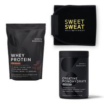 Creatina Sports Research 500 g, proteína de soro de leite 2,27 kg e aparador de cintura