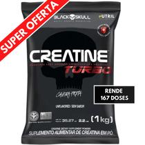 Creatina Turbo Black Skull 1kg Creatine Monohidratada Melhor Recuperação e Ganho de Massa Turbo Caveira Preta Refil