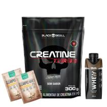 Creatina Turbo - Refil - 300g - Black Skull + 2x Dose + Whey Shake - 250ml - Dux