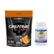 Creatina Turbo - Refil - 300g - Black Skull + Vitamina K2 + Colágeno tipo 02 - 60 Cáps - Rei Terra