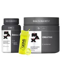 Creatine - Creatina Monohidratada Pura 300G - Max Titanium+Ômega 3 - 90 caps - Max + Coqueteleira 700 ML