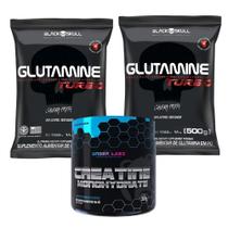 Creatine Monohydrate - 300g - Under Labz + 2x Glutamina Turbo - Refil - 300g - Black Skull