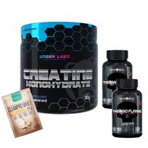 Creatine Monohydrate - Creatina - 300g - Under Labz + 2x Thermo Flame - 120 Cáps - Black + Dose