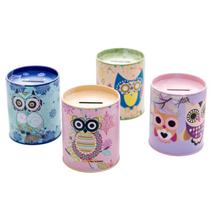 Creative Vintage Tinplate Cylinder Piggy Bank Cartoon Colorido Geometric Owl Patterns Money Saving Box Reward Penholder Coin Cash Storage Case Gift - Color mixing