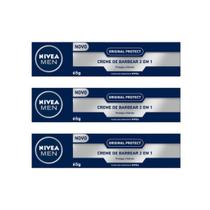 Creme Barbear Nivea 65g 2 em 1 Original Protect - Kit C/ 3un