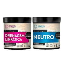 Creme de Massagem Profissional COSMECEUTA Drenagem Linfática + Neutro 1Kg - Alto desempenho, ação deslizante, média 15 massagens corporais completas