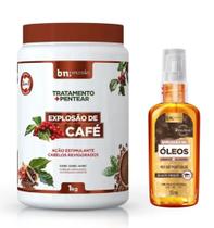 Creme de Pentear Beleza Natural 1kg Explosao Cafe+ Explosão Óleos Linhaca/Algodao 55ml