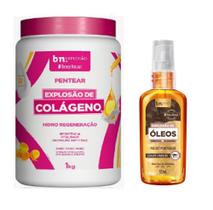 Creme de Pentear Beleza Natural 1kg Explosao Colageno + Explosão Óleos Linhaca/Algodao 55ml