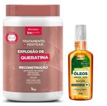Creme de Pentear Beleza Natural 1kg Explosao Queratina 2em1 + Explosão Óleos Abacate/Oliva 55ml