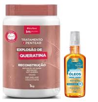 Creme de Pentear Beleza Natural 1kg Explosao Queratina 2em1 + Explosão Óleos Argan/Jojoba 55ml