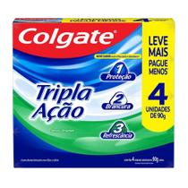Creme Dental Anticárie com Flúor e Cálcio Colgate Tripla Ação 90g 4 unidades