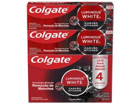Creme Dental Clareador Colgate White Carvão Ativado Luminous 70g 4 Unidades