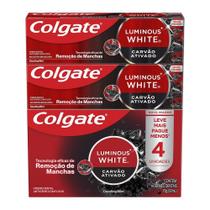 Creme Dental Colgate Luminous White Carvão Ativado 4un de 70g