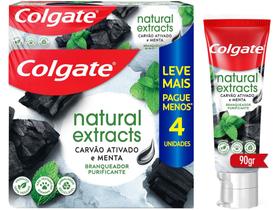 Creme Dental Colgate Natural Extracts Carvão Ativado e Menta 4 unid 90g Creme Dental Colgate Natural Extracts Carvão Ativado e Menta 4 unid 90g