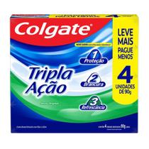 Creme Dental Colgate Tripla Ação Anticárie com Flúor e Cálcio 4 Unidades de 90g cada