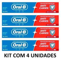 Creme Dental Oral-B 1.2.3 Anticáries Menta Suave 70g Pcts C/4 Unds Creme Dental Oral-B 1.2.3 Anticáries Menta Suave 70g Pcts C/4 Unds