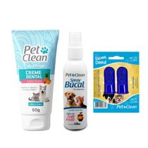 Creme Dental Pet Clean +Spray Bucal Para Cachorro +Dedeira