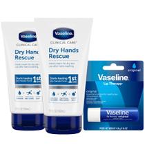 Creme para mãos Vaseline Dry Hands Rescue 150mL x 2 + Lip Balm