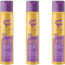 Creme Para Pentear Fashion Leite Siliconizado Com Óleos de Argan + Ojon Vidro 400ml Kit Promocional 3 Unidades