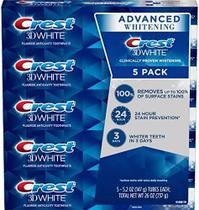 Crest 3D White Advanced Whitening Pasta de dente completa ativa fresca clareamento 147g pasta de dente sensíveis pacote com 5