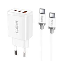 CRG-204 C - Carregador PD 40W Combinado - 3 Saidas: 2 USB-C e 1 USB + Cabo Type-C x Type-C