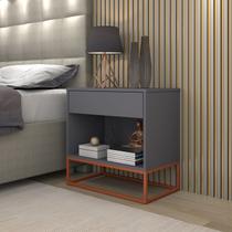 Criado Malta Cinza P/ Quarto Casal Base De Ferro Cobre