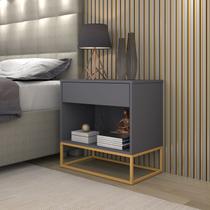 Criado Malta Cinza P/ Quarto Casal Base De Ferro Dourado