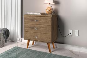 Criado Mesa De Cabeceira Com 3 Gavetas Pés Palito Retrô Em Madeira Maciça